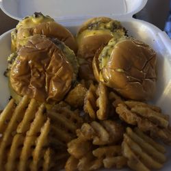 Smalls Sliders - 4 burger combo (with extra patties on each one, it's called going big or something?)