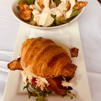 The Prescott - Chicken salad on croissant with tempura cauliflower Caesar side salad. Fantastic! - Diners Near Me - Kernersville, North Carolina