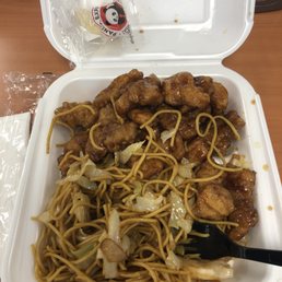Double orange chicken and chow mein plate Double orange chicken and chow mein plate