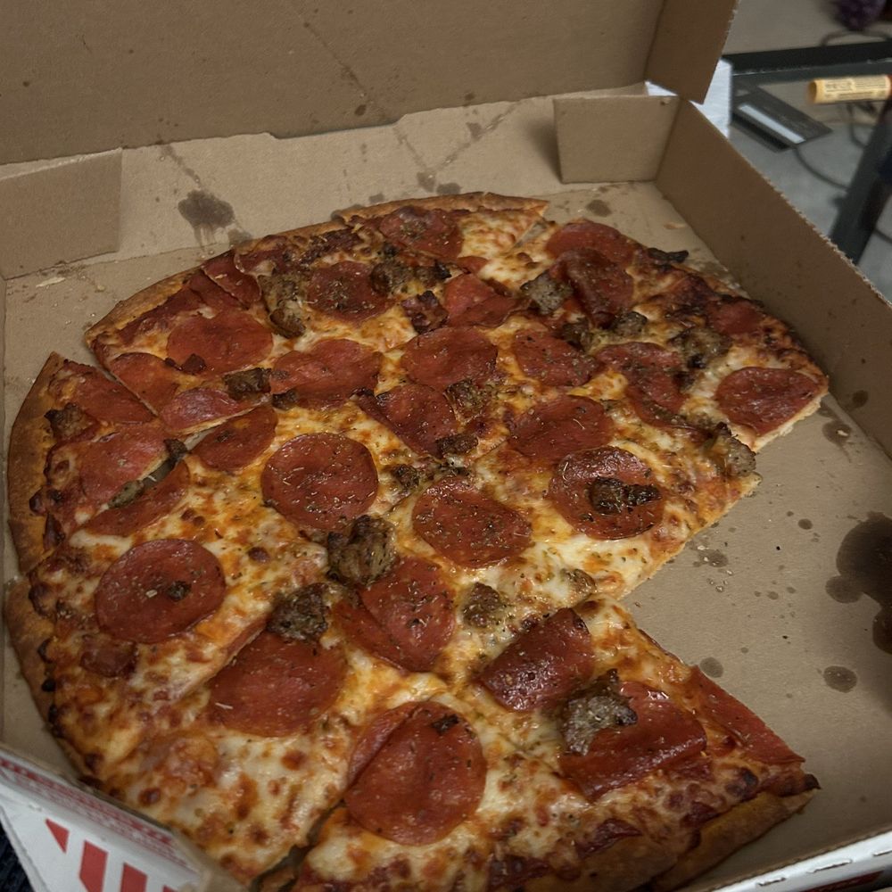 Domino's Pizza - Pepp and sausage on crispy thin crust square cut - Pizza Near Me - Alameda, California