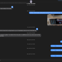 The Repairski's Appliance Repair - Text exchange. Notice the time stamps. Do not hire.