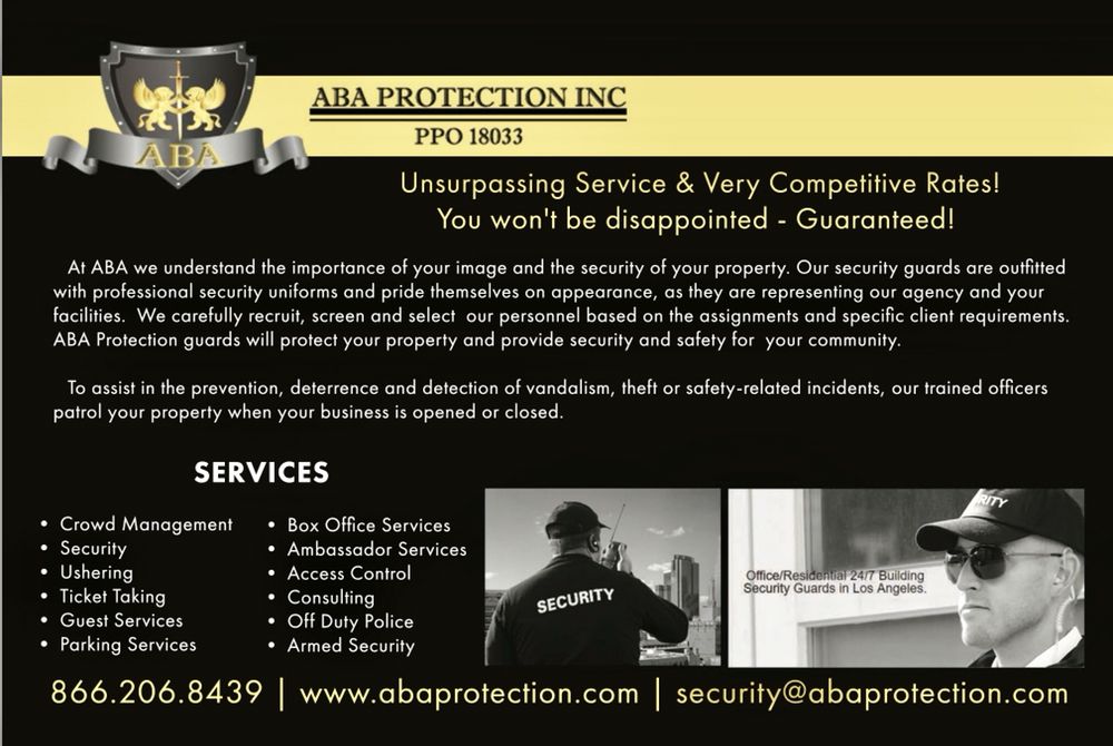 ABA PROTECTION Updated June 2024 Castaic, California Security Services Phone Number Yelp