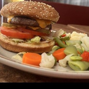 Modesto Cafe - Now that's what you call a hamburger with veggies on the side - Breakfast & Brunch Near Me - Modesto, California