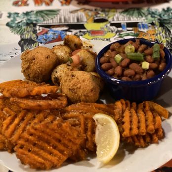 Whiteys Fish Camp - Sweet Potato Waffle Fries Hush Puppies Red Beans , Sausage & Rice Scallops - Seafood Near Me - Fleming Island, Florida