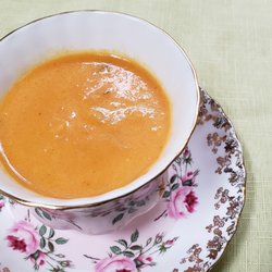 Arianna’s Tea Room - soup served in a fancy tea cup and saucer part of the Arianna's Delight menu choice