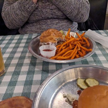 Rodeo Goat - Luv Ya Blue burger with sweet potato fries - Burgers Near Me - Houston, Texas Rodeo Goat - Luv Ya Blue burger with sweet potato fries - Burgers Near Me - Houston, Texas