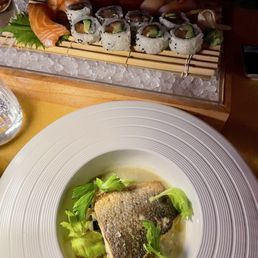 Sushi box and grilled branzino