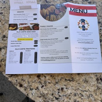 Umma's K-BBQ - Back of Menu Pamphlet - Korean Near Me - Lake Forest, California Umma's K-BBQ - Back of Menu Pamphlet - Korean Near Me - Lake Forest, California