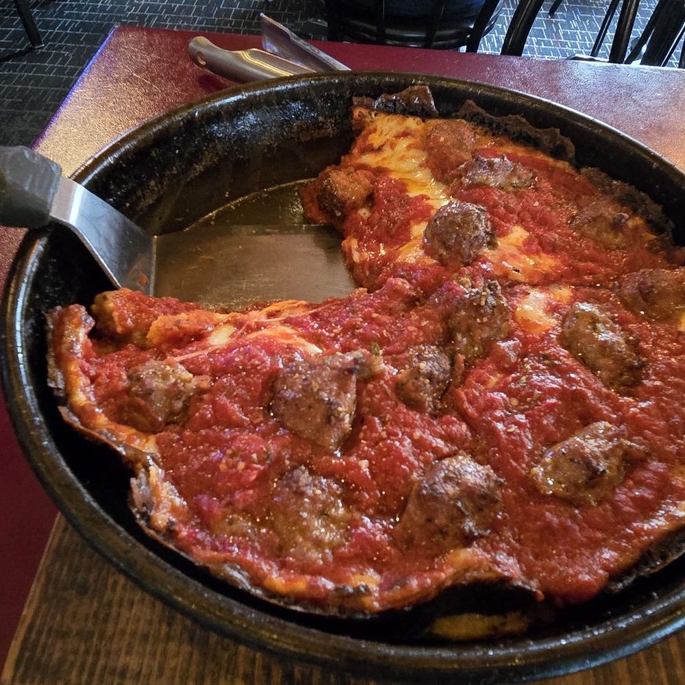 Pequod's Pizza - Small sausage pizza. - Pizza Near Me - Morton Grove, Illinois Pequod's Pizza - Small sausage pizza. - Pizza Near Me - Morton Grove, Illinois