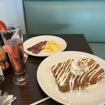 Broken Yolk Cafe - Churro French Toast, Scrambled Eggs, Turkey Bacon, and a Cranberry Mimosa - Breakfast & Brunch Near Me - Fullerton, California Broken Yolk Cafe - Churro French Toast, Scrambled Eggs, Turkey Bacon, and a Cranberry Mimosa - Breakfast & Brunch Near Me - Fullerton, California