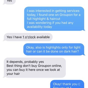 Ariana Hair Studio - Our conversation of her telling me not to buy it till I get there. - Hair Salons Near Me - Redondo Beach, California Ariana Hair Studio - Our conversation of her telling me not to buy it till I get there. - Hair Salons Near Me - Redondo Beach, California