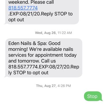 Eden Nails & Spa - Eden texting me without my permission. - Nail Salons Near Me - Burbank, California Eden Nails & Spa - Eden texting me without my permission. - Nail Salons Near Me - Burbank, California