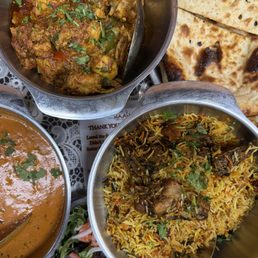 Chicken Biryani, Chicken Karahi, Naan, Butter Chicken, Mango Lassi, Side Salad Chicken Biryani, Chicken Karahi, Naan, Butter Chicken, Mango Lassi, Side Salad