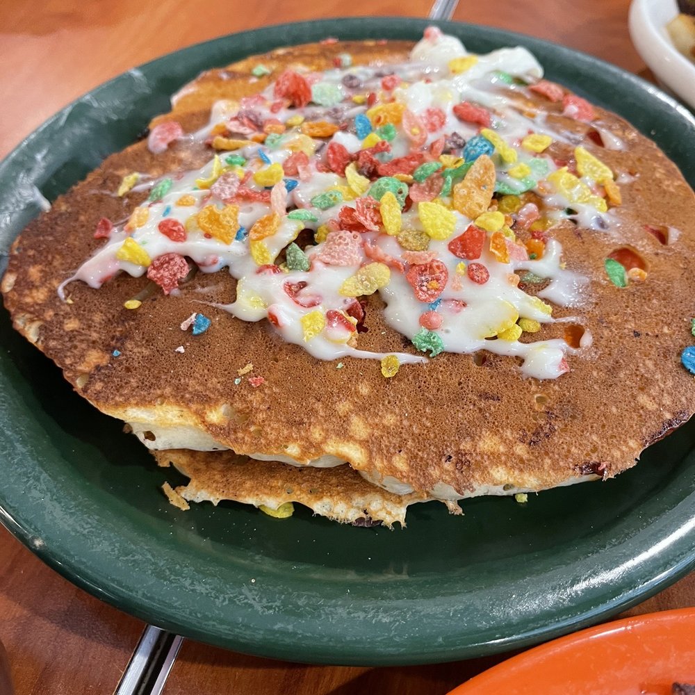 HangOverEasy - Frutti pebble pancakes with cream cheese icing - Breakfast & Brunch Near Me - Columbus, Ohio HangOverEasy - Frutti pebble pancakes with cream cheese icing - Breakfast & Brunch Near Me - Columbus, Ohio