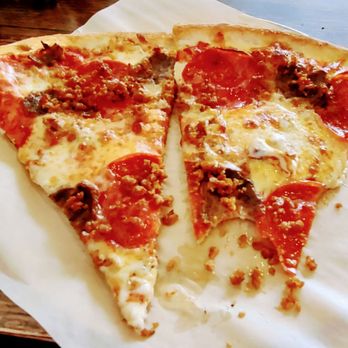 Vincenza's Pizzeria - Two slices with pepperoni, sausage, and meatball. These might be their meat lover's but I'm not sure. - Pizza Near Me - Alpharetta, Georgia Vincenza's Pizzeria - Two slices with pepperoni, sausage, and meatball. These might be their meat lover's but I'm not sure. - Pizza Near Me - Alpharetta, Georgia