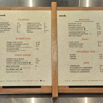 Nook Coffee Bar - Menu 7/2026 - Coffee & Tea Near Me - La Palma, California