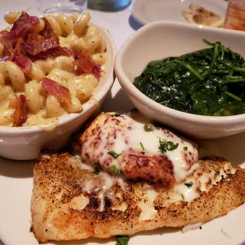 Bonefish Grill - Cod Imperial (DRY & tough), bacon Mac & Cheese (Tons of black pepper), steamed spinach - Seafood Near Me - Chattanooga, Tennessee Bonefish Grill - Cod Imperial (DRY & tough), bacon Mac & Cheese (Tons of black pepper), steamed spinach - Seafood Near Me - Chattanooga, Tennessee
