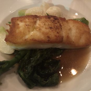 Ahso Restaurant - Halibut with Chinese broccoli and hot and sour broth - New American Near Me - Brambleton, Virginia