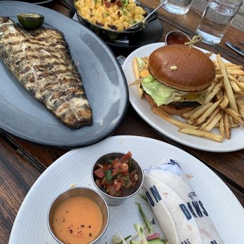 The Dawson - Baha striped sea bass, burger and Mac n Cheese. - American Near Me - Chicago, Illinois The Dawson - Baha striped sea bass, burger and Mac n Cheese. - American Near Me - Chicago, Illinois