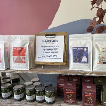 Clear Flour Coffee Bar - Whole bean + pantry menu. They use Tiny Arms (local roaster from Lowell, MA) Earthtones for their lattes. - Coffee & Tea Near Me - Brookline, Massachusetts