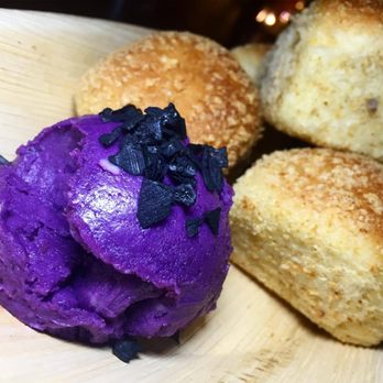 Kitchen 1726 - Coconut Ube butter topped with lava salt, with fresh baked pandesal. - Personal Chefs Near Me Kitchen 1726 - Coconut Ube butter topped with lava salt, with fresh baked pandesal. - Personal Chefs Near Me