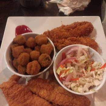 Jamie's Local Flavor - Catfish and chicken plate with okra and slaw. - American Near Me - Harrison, Arkansas