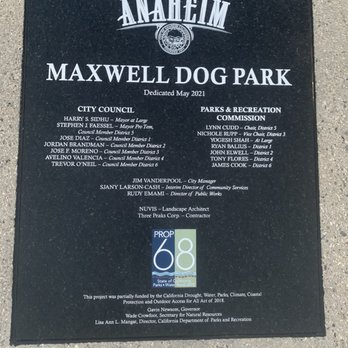Maxwell Dog Park - Maxwell Dog Park Plaque - Dog Parks Near Me - Anaheim, California Maxwell Dog Park - Maxwell Dog Park Plaque - Dog Parks Near Me - Anaheim, California