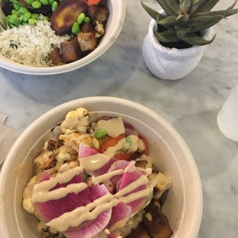 Honest Mary's - Build your own bowl: quinoa with tofu, pickled radish, roasted cauliflower, roasted carrots, edamame, miso sauce - New American Near Me - Austin, Texas Honest Mary's - Build your own bowl: quinoa with tofu, pickled radish, roasted cauliflower, roasted carrots, edamame, miso sauce - New American Near Me - Austin, Texas