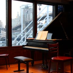 Backdrop of the Brooklyn bridge and Manhattan skyline