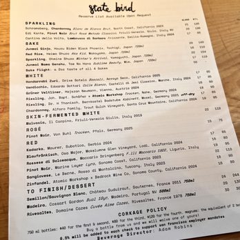 State Bird Provisions - Drinks Menu - August 2026 (1/4) - Tapas/Small Plates Near Me - San Francisco, California State Bird Provisions - Drinks Menu - August 2026 (1/4) - Tapas/Small Plates Near Me - San Francisco, California
