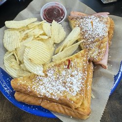 Cross Creek Sandwich Shop - Ruby Cristo with raspberry pepper jelly and chips with a sour cream/bacon dip.