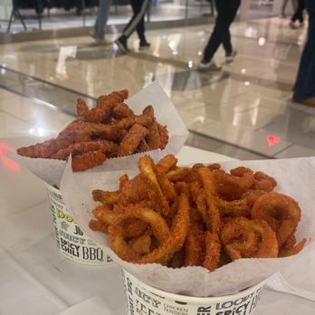Potato Stop - Left: Sweet potato fries; Right: Curly fries (SO GOOD!) - Specialty Food Near Me - Culver City, California Potato Stop - Left: Sweet potato fries; Right: Curly fries (SO GOOD!) - Specialty Food Near Me - Culver City, California