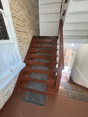 Porch and patio flooring paint - This was a paint job on an apartment building . Customer wanted flooring and railings re done to original color. Paint matched floor and bought BEHR porch and patio paint for a longer lasting finish to bring the customers vision to life.