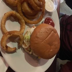 George's - Cheeseburger and onion rings