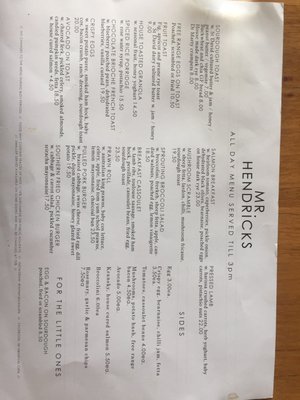 Menu photo 2 Mr Hendricks Cafe Balwyn, VIC Menu photo 2 Mr Hendricks Cafe Balwyn, VIC