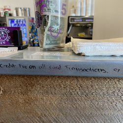Pinned Coffee - Written sign that says 3% credit card fee on all card transactions