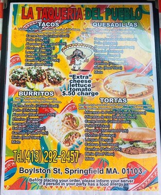 Menu photo 1 La Taqueria del Pueblo Springfield, MA Menu photo 1 La Taqueria del Pueblo Springfield, MA