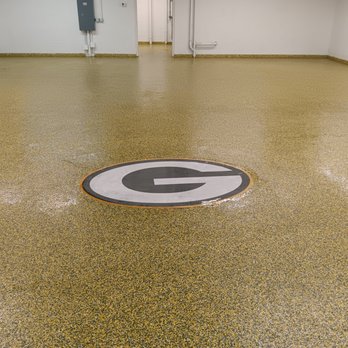 Garage Floor Rehab - Epoxy floor with packers logo! - Flooring Near Me - Council Bluffs, Iowa Garage Floor Rehab - Epoxy floor with packers logo! - Flooring Near Me - Council Bluffs, Iowa