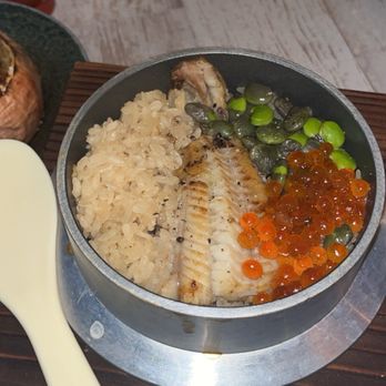 ABURIYA IBUSHI - hot stone rice bowl with fish, ikura, edamame - Japanese Near Me - Honolulu, Hawaii