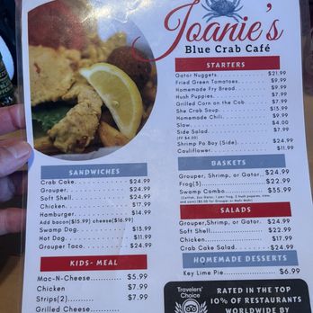 Joanie's Blue Crab Cafe - Menu - Seafood Near Me - Ochopee, Florida Joanie's Blue Crab Cafe - Menu - Seafood Near Me - Ochopee, Florida