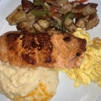 Highlands - Blackened salmon with grits , home fries and scrambled eggs with cheese . - Coffee & Tea Near Me - Washington, DC, District of Columbia