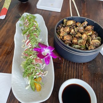 Sandfish - The experiment (jalapeño only on half because our waitress was amazing) and the crispiest of brussels :) - Sushi Bars Near Me - Palm Springs, California