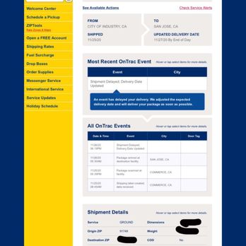 OnTrac - Shipment details - Couriers & Delivery Services Near Me - Commerce, California OnTrac - Shipment details - Couriers & Delivery Services Near Me - Commerce, California