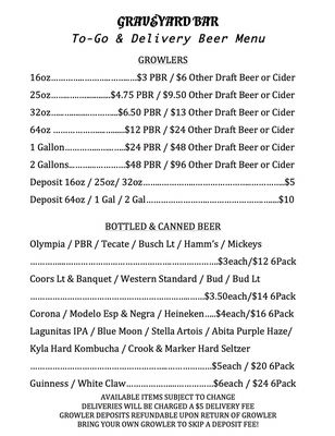 Menu photo 2 Graveyard Bar Salem, OR