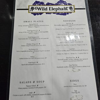 Wild Elephant  - Some pricing is white out or erased completely.  They need new menus asap - Asian Fusion Near Me - Irondequoit, New York