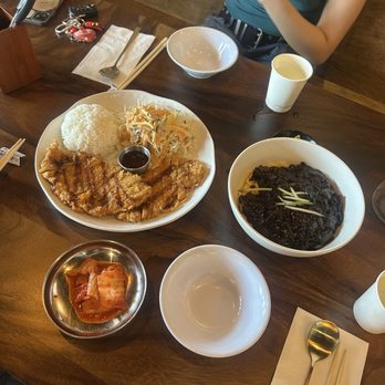 The Ppong - chicken katsu with jja jang myeon! side dishes like kimchi and pickled radish too! - Noodles Near Me - Los Angeles, California