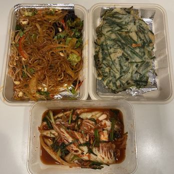Ma’s Banchan - Spicy Japchae, Leek & Shrimp Pancake, and Napa Kimchi - Korean Near Me - Diamond Bar, California