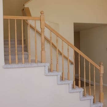 Wild Wood Stairs - Before the remodel, the original builder spec stairs (circa 1990) Notice the carpet comes all the way out to the edge. - Cabinetry Near Me Wild Wood Stairs - Before the remodel, the original builder spec stairs (circa 1990) Notice the carpet comes all the way out to the edge. - Cabinetry Near Me