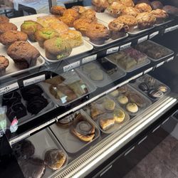 Friendly Diner - Dessert case. Muffins and Donuts are made in house. The other desserts are sourced from a delicious bakery.