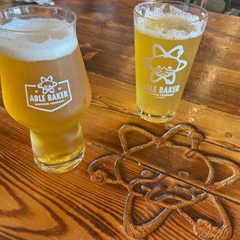 Able Baker Brewing - Able Baker.  Pints of Excited State Pilsner and Mango Calutron Girl Hefeweizen. - Brewpubs Near Me - Las Vegas, Nevada